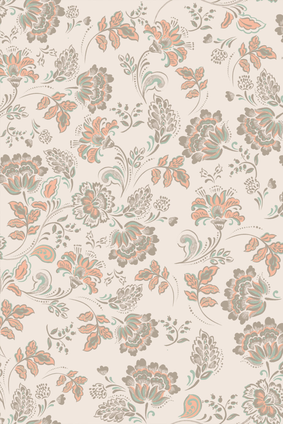 AMELIE BLOSSOM wallpaper cream background with pink and green and dark green flower design