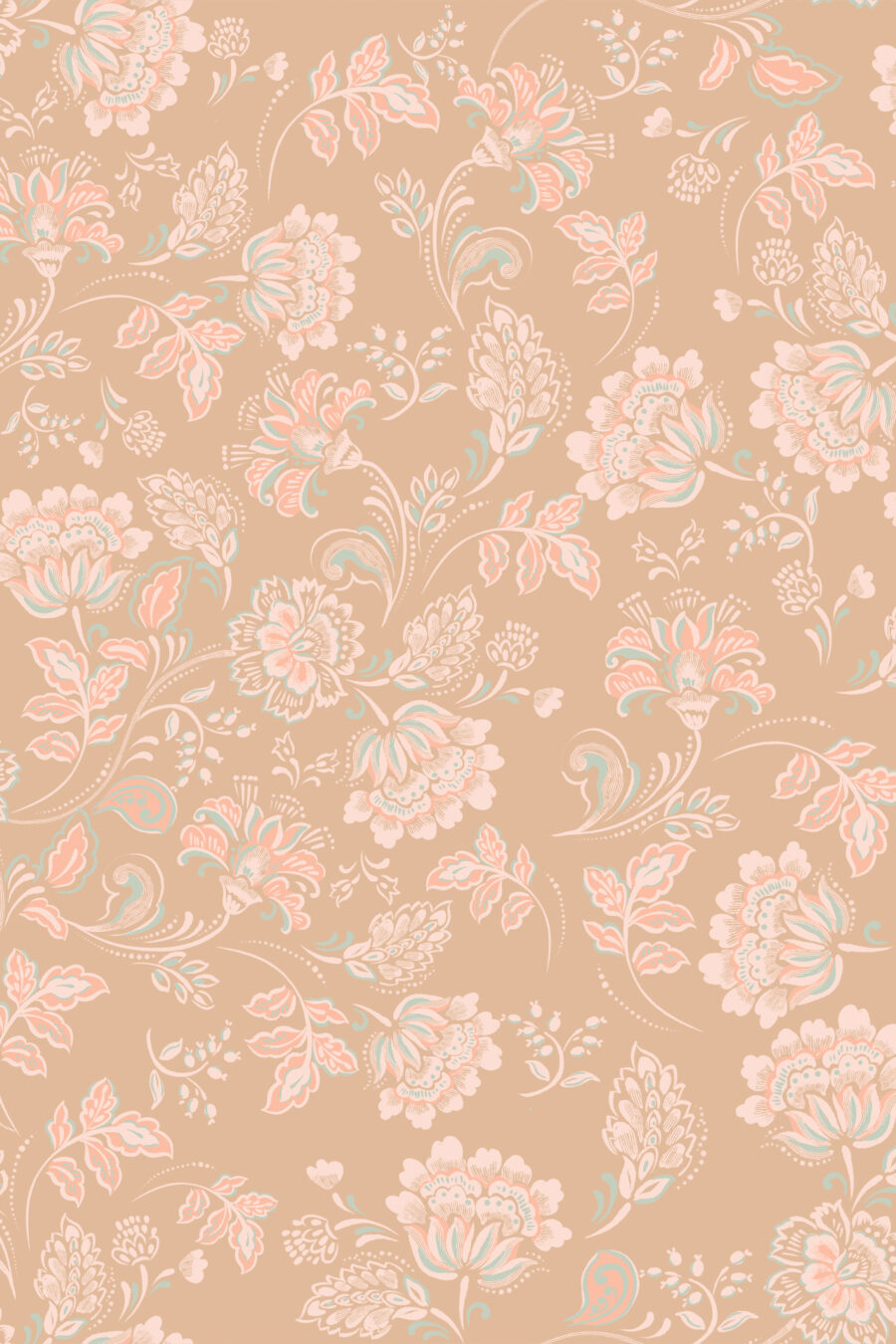 AMELIE TERRACOTTA wallpaper light terracotta background with pink and green and beige flower design