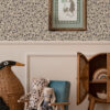 Annabelle Wallpaper Charcoal with beige background and grey floral pattern in a childs nirsery with prints ont he wall and toys and a giant rattan penguin and chidlrens chair. how many rolls of wallpaper do I need?
