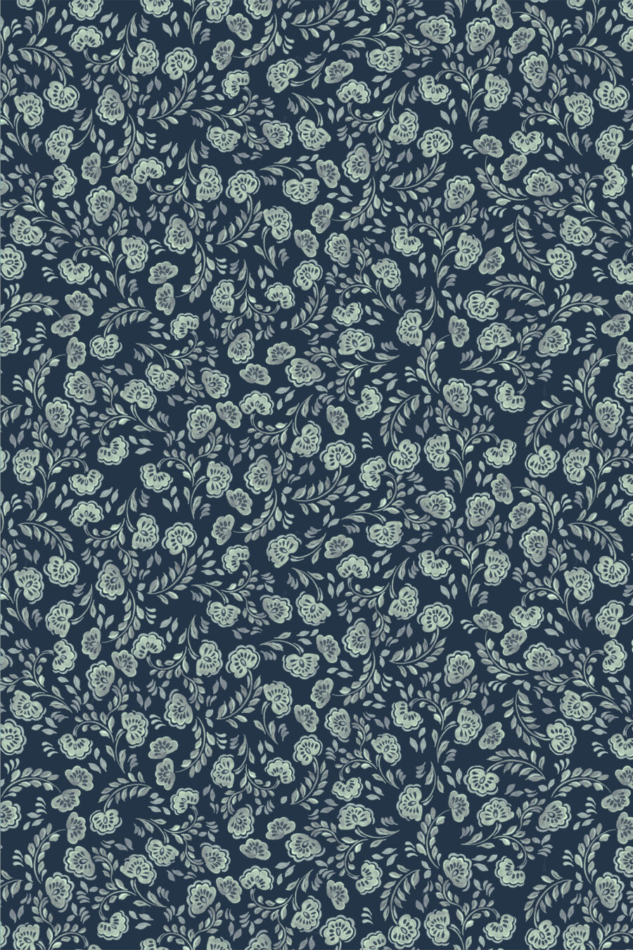 Annabelle midnight wallpaper with dark background and full mint green floral design