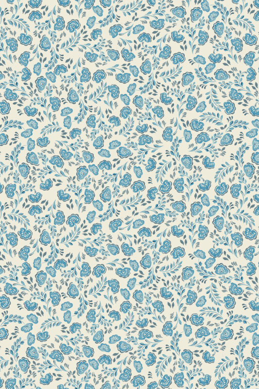 Annabelle teal wallpaper with cream background and light blue and grey floral design