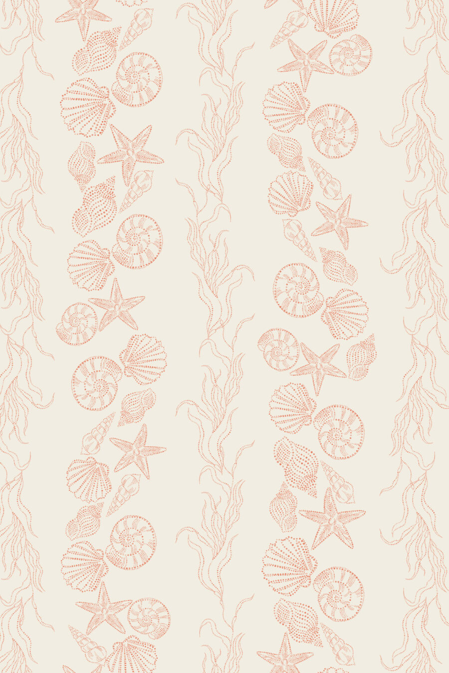 Bonnie Soft Red wallpaper with seaside theme and shells and seaweed design on a cream background