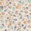 Charlotte Light cream wallpaper with a selection of shells, seaweed, starfish and seahorses in blue, beige, green