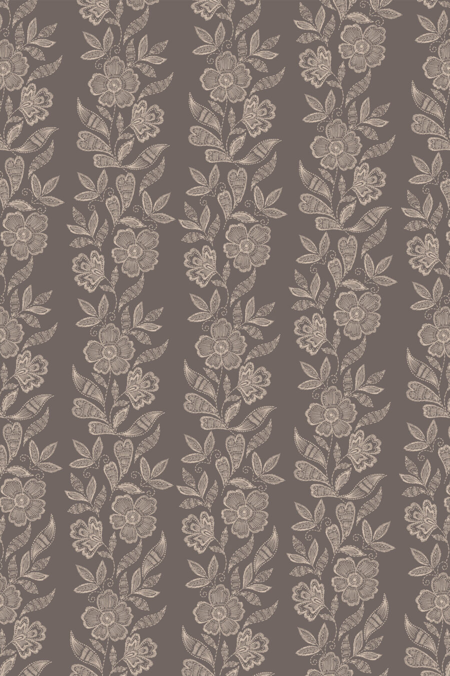 Dilys Clay Wallpaper natural dark background with beige flower and leaf pattern