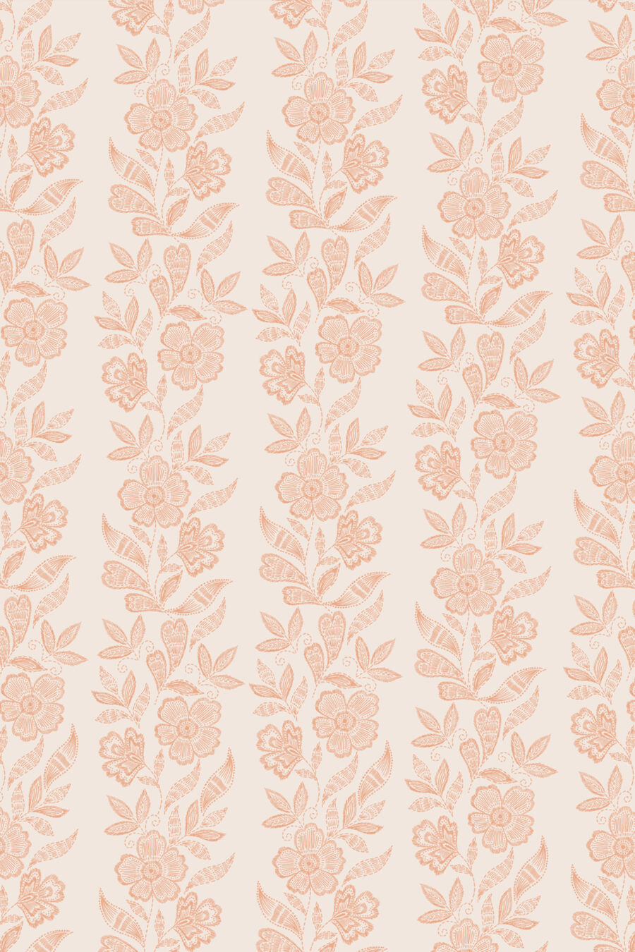 Dilys Peach Wallpaper cream background with terracotta flower and leaf pattern