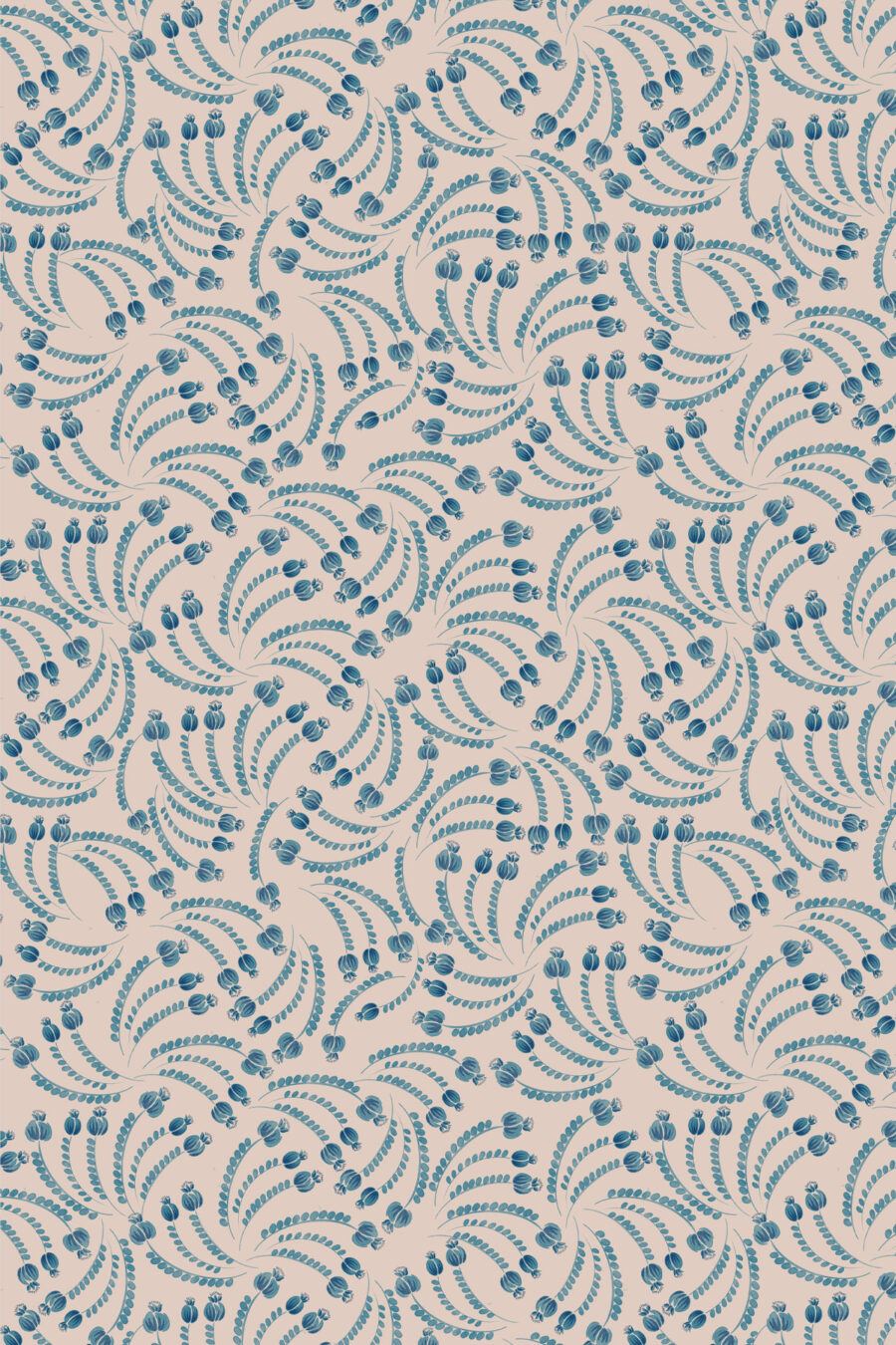 ELSIE TEAL wallpaper cream background with teal abstract flower design