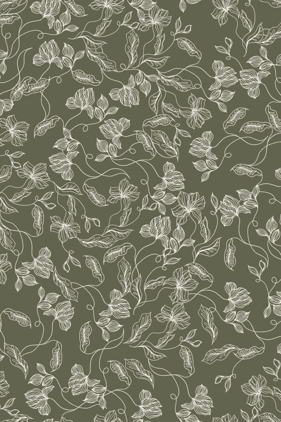 Elena Dark Green Wallpaper with a stricking white cream floral design