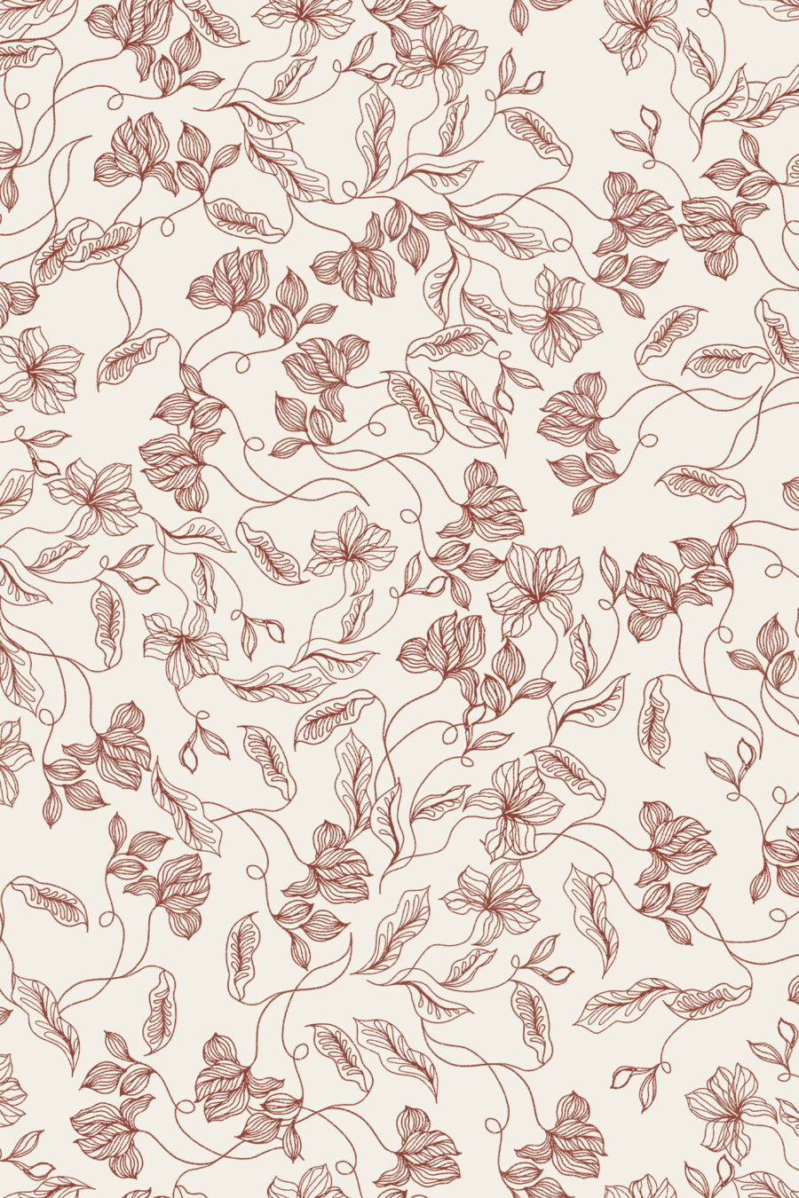 Elena Wallpaper with cream backgroudn and dark red floral design