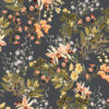 Iris midnight wallpaper with a dark background and green, pnk, yellow and blue flowers