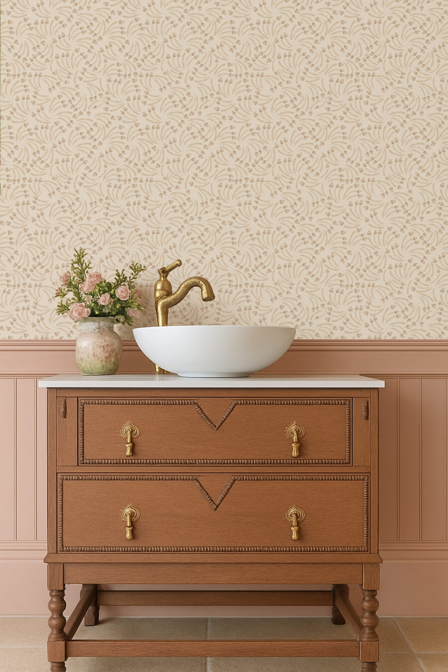 Elsie Wallpaper Bathroom Soft Pebble