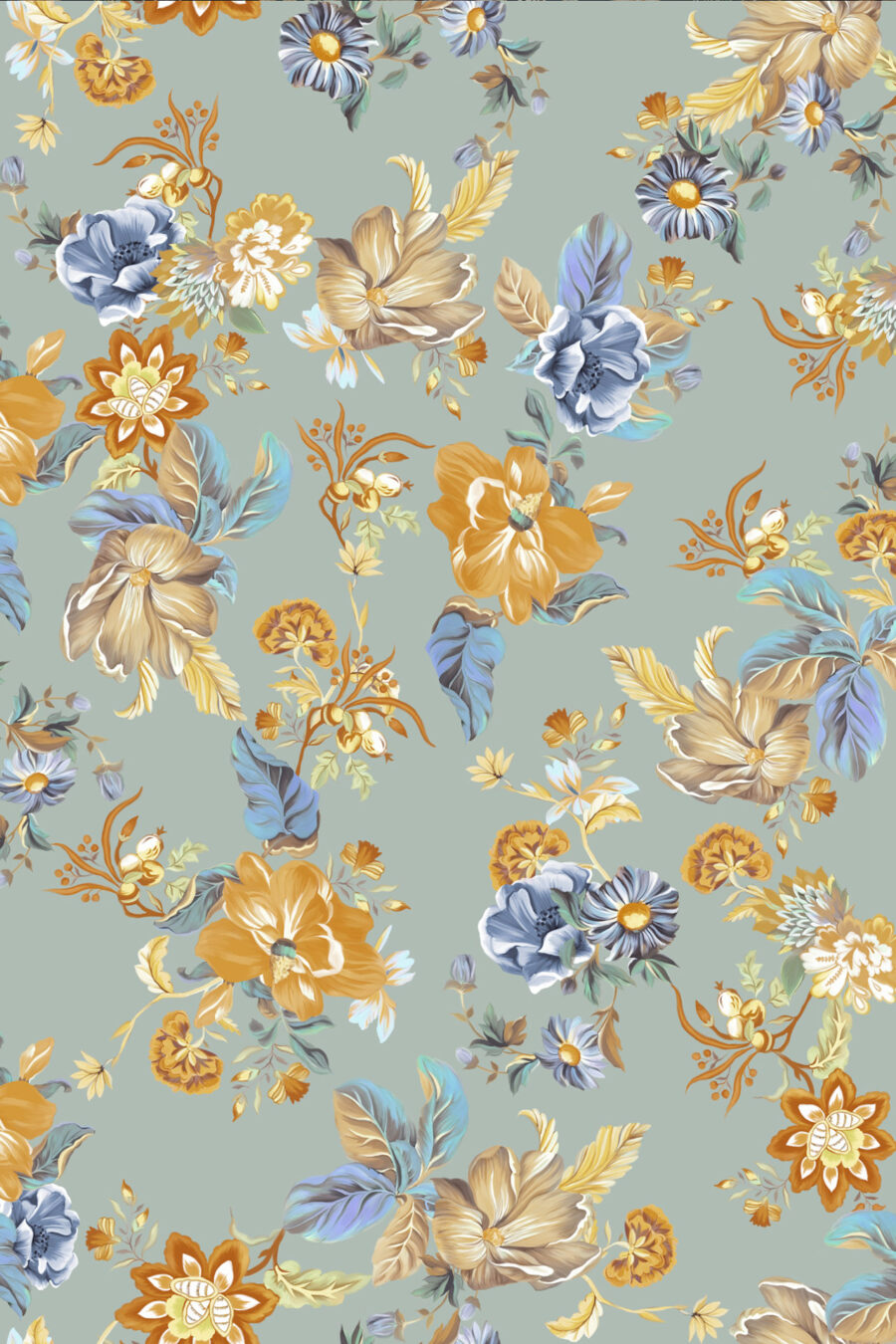 lottie light blue wallpaper withl ight orange blue and green floral design