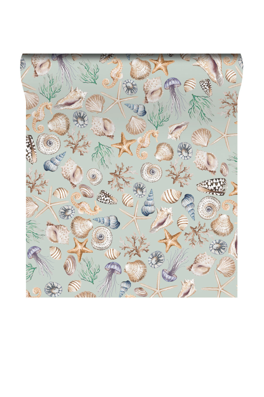 seaside blue wallpaper with shells and starfisth called Charlotte wallpaper