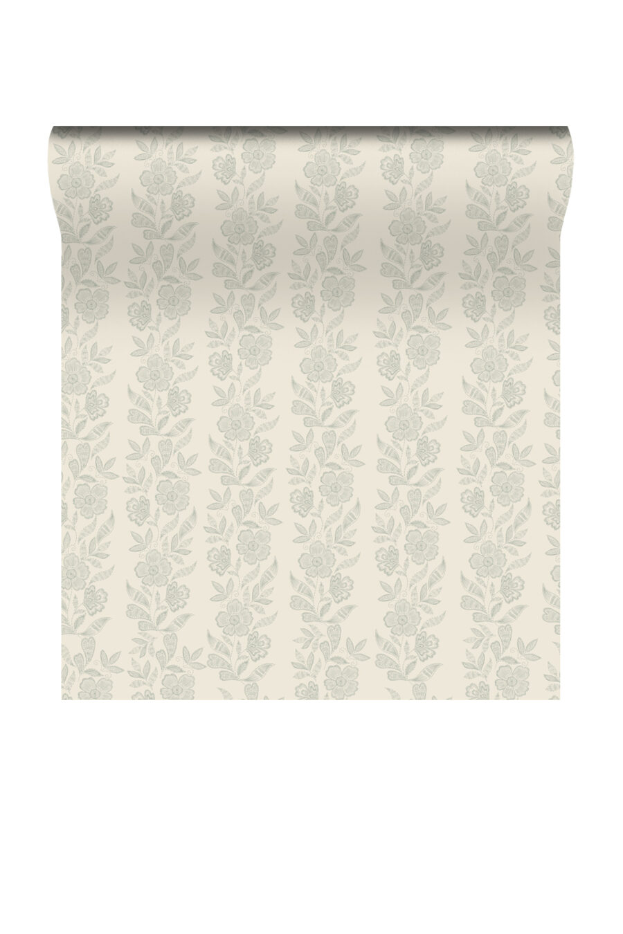 cream Dilys wallpaper with beautifil floral pattern in darker colour arranged in columns across the roll