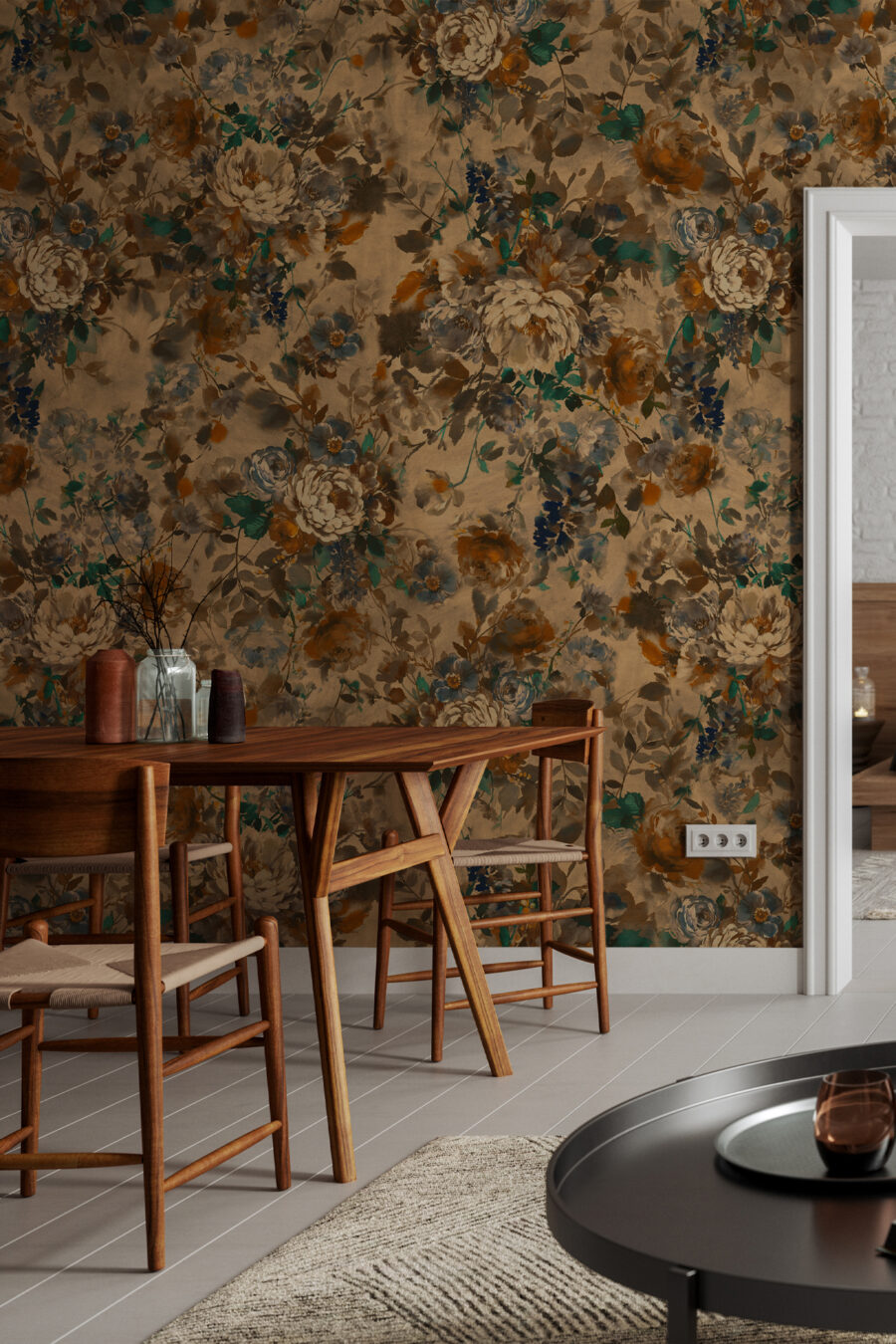 Bridie Autumn Watercolour Floral Wallpaper