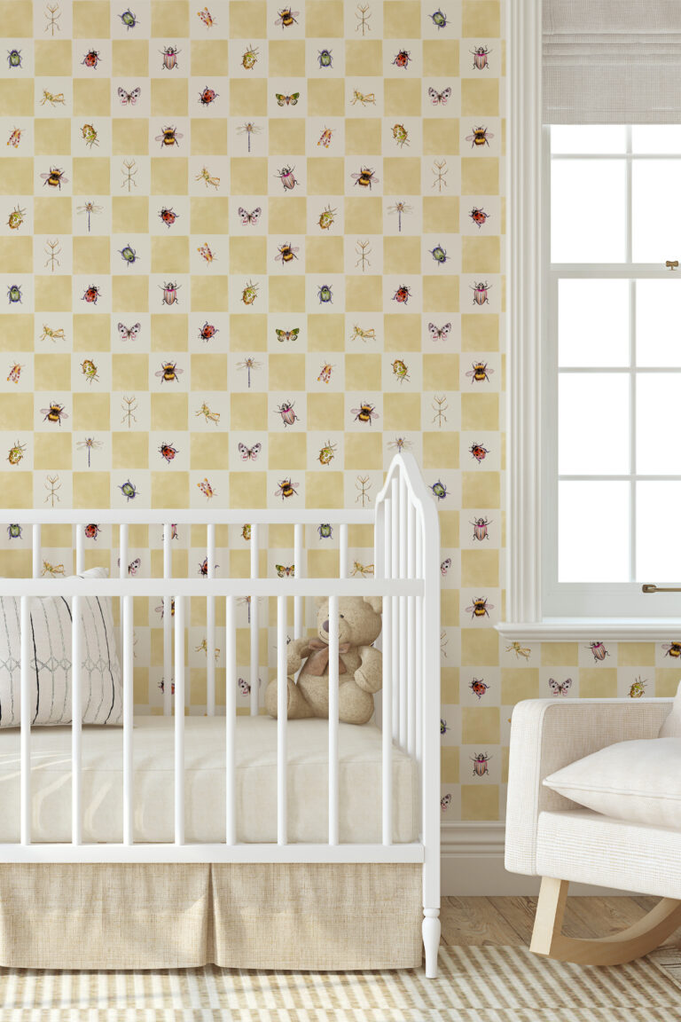 Jude Butter Yellow Insect Check Wallpaper