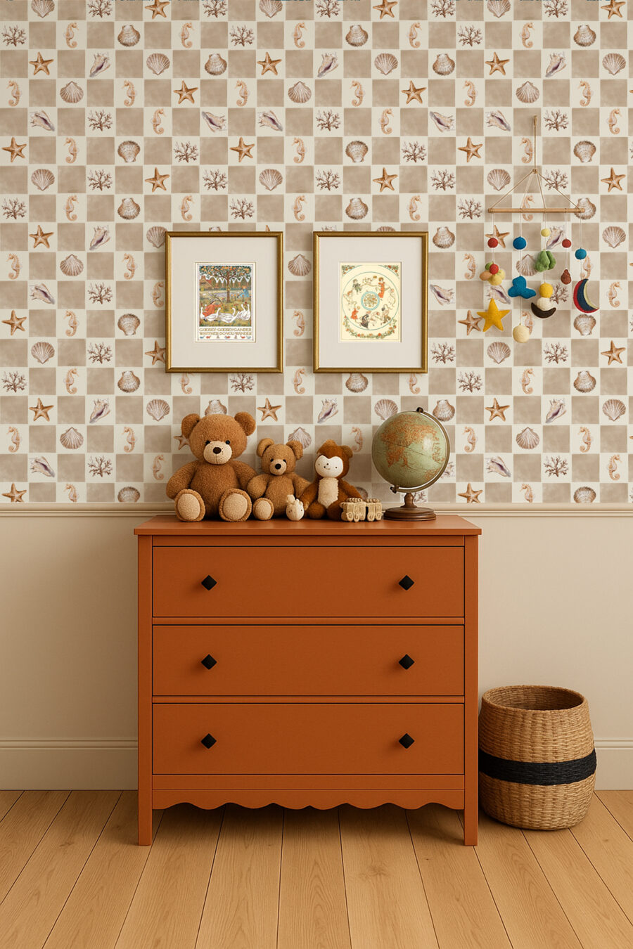 Molly Beige Seashell Check Wallpaper
