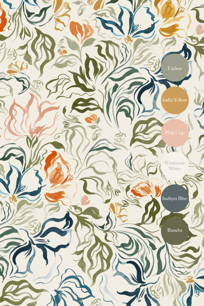 Eva Curate Space wallpaper and farrow & ball paint colours