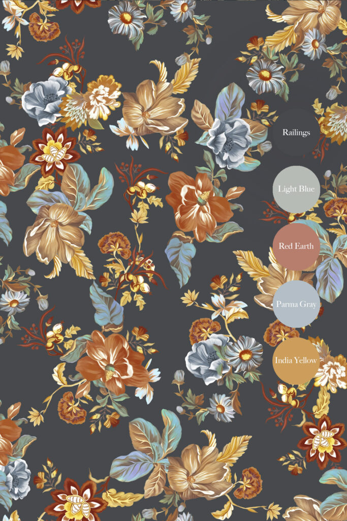 Lottie Midnight Curate Space wallpaper and farrow & ball paint colours